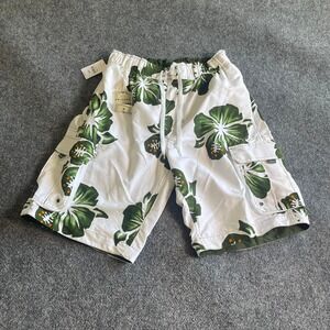 Arizona Jean Co Mens Cargo Swim Shorts White Green Hibiscus Floral Large NWT